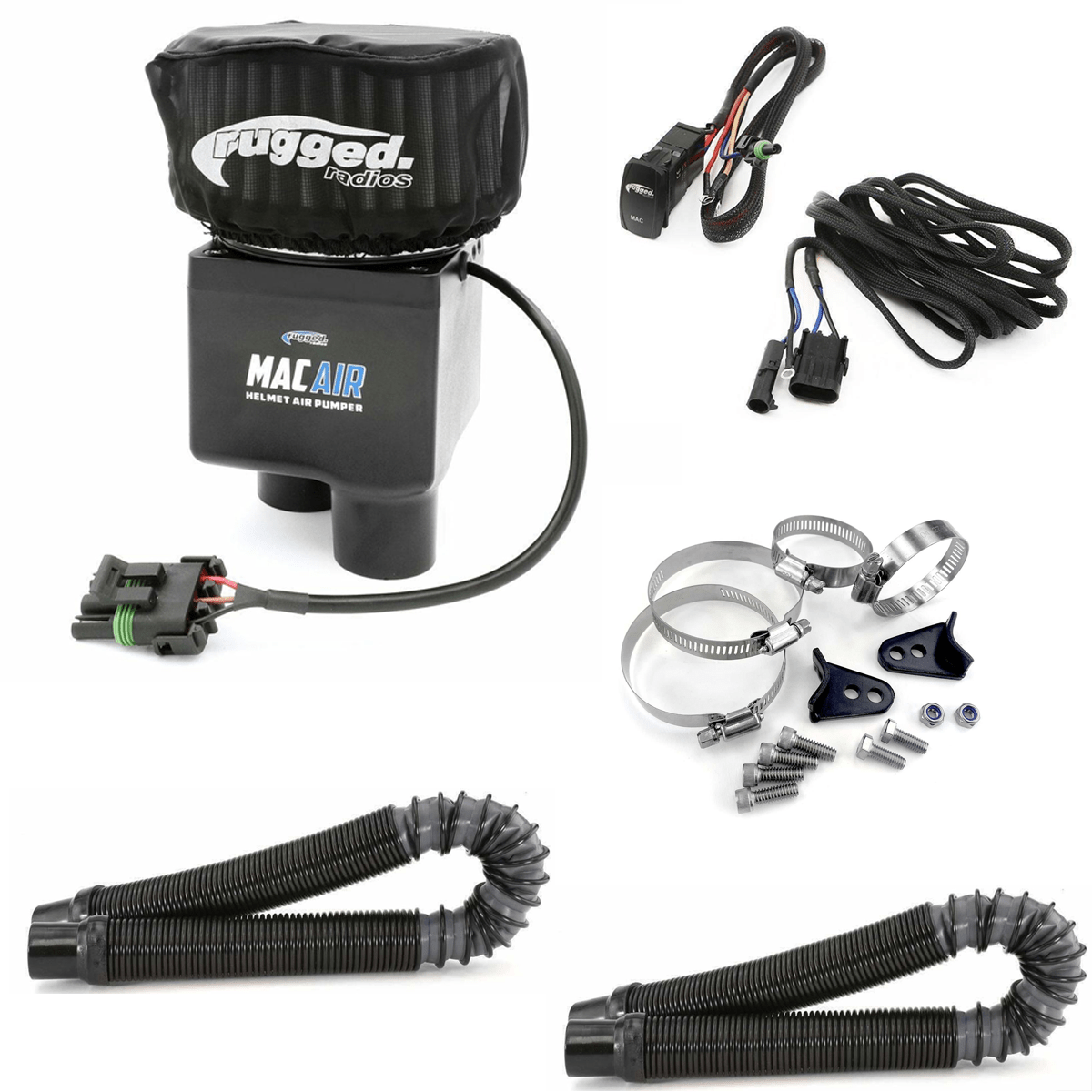 Rugged Radios - Rugged 2 - Person Fresh Air Helmet Pumper Kit w/ Hoses, Wiring and Universal Mount - UTVRaceShop.Com