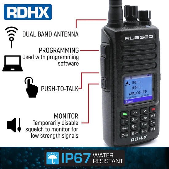 Rugged Radios - Rugged Radios Waterproof Analog/Digital - Uhf & Vhf Handheld Radio - [High Visability] - UTVRaceShop.Com